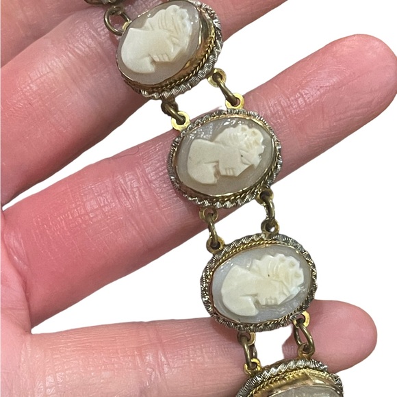 Vintage silver gold wash shell cameo ornate link bracelet - Picture 6 of 13
